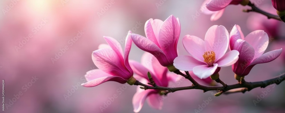 A branch laden with fully opened pink magnolia flowers, close-up , pretty, tree, elegant A branch laden with fully opened pink magnolia flowers, close-up , pretty, tree, elegant