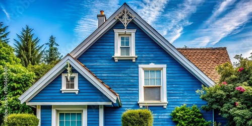 Wallpaper Mural Charming Blue House with White Directional Arrow - Stock Photo Torontodigital.ca