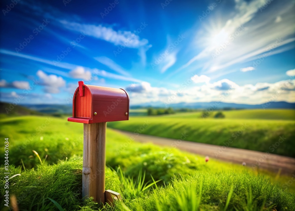 Charming Miniature Red Mailbox on a Post, Tilt-Shift Photography Charming Miniature Red Mailbox on a Post, Tilt-Shift Photography