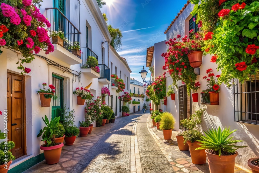 Obraz premium Charming Nerja Street Scene: Andalusian Architecture and Colorful Buildings