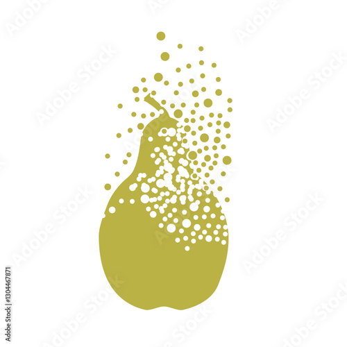 Pear dispersing into a cloud of bubbles