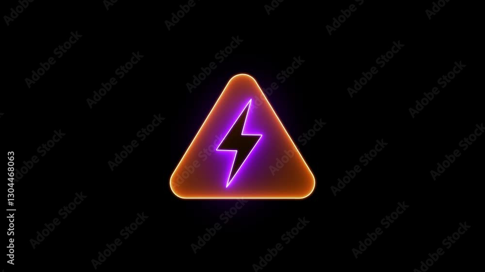 Energy neon electricity lighting bolt sign inside triangle icon. neon charging icon and power icon. Energy neon electricity lighting bolt sign inside triangle icon. neon charging icon and power icon.