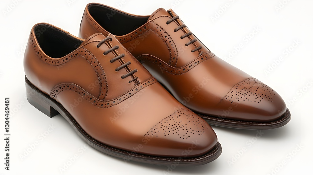 Elegant Brown Leather Dress Shoes with Wingtip Design and Laces Elegant Brown Leather Dress Shoes with Wingtip Design and Laces