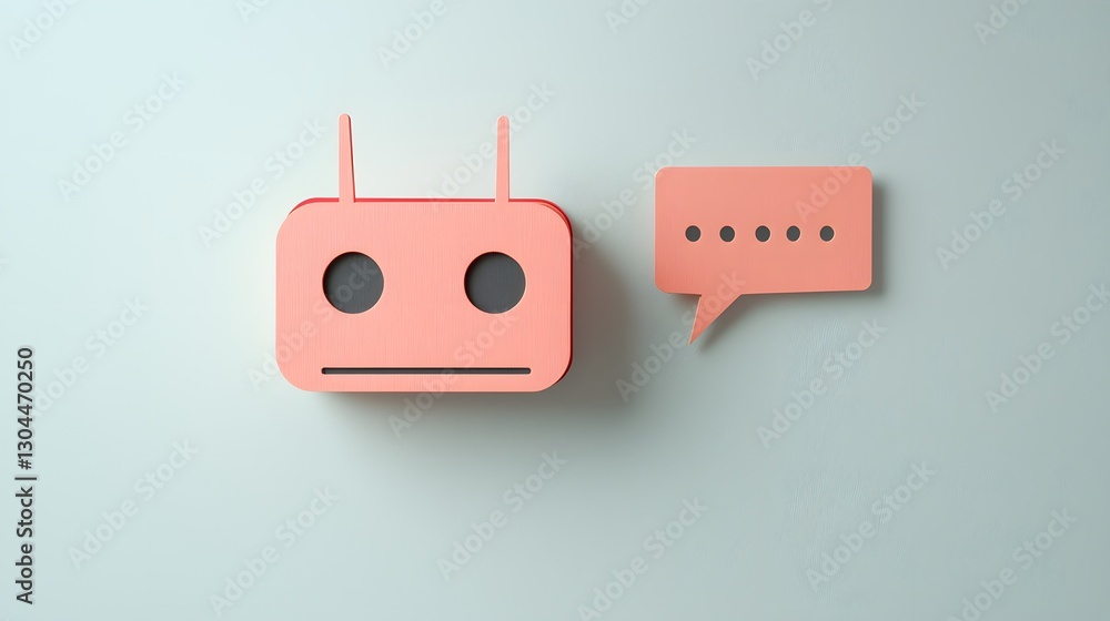 Cute Paper Robot with Speech Bubble on a Light Blue Background Cute Paper Robot with Speech Bubble on a Light Blue Background