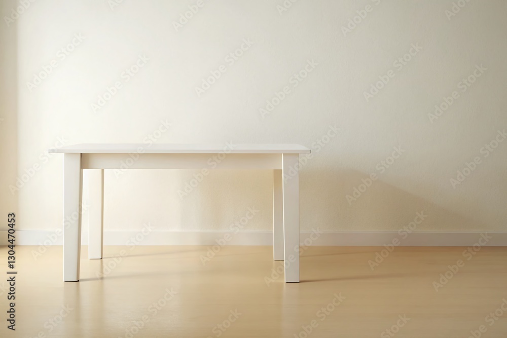 Fototapeta premium Clean Minimalist Home Office Desk - White Table & Walls, Cream Interior