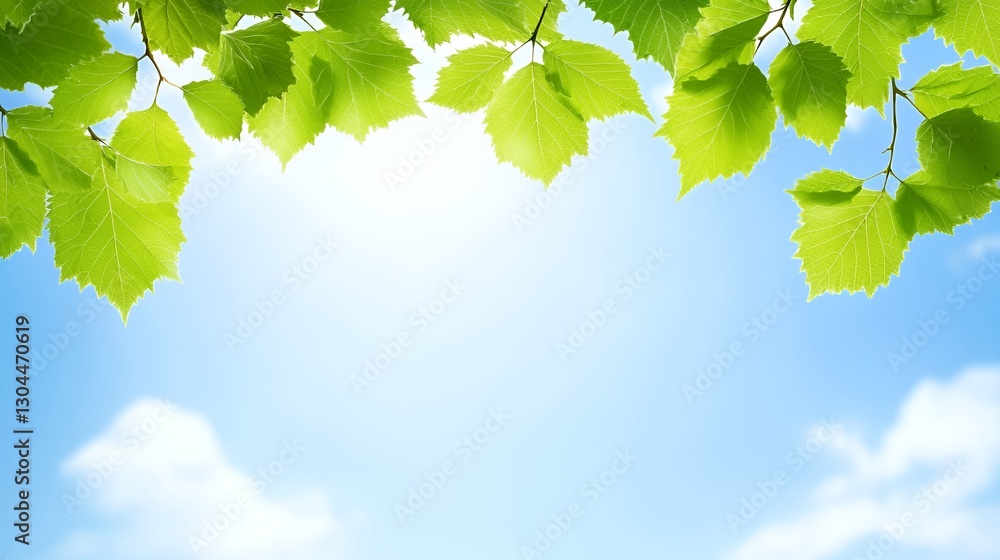 Bright Sunlight Through Green Leaves Against Blue Sky Bright Sunlight Through Green Leaves Against Blue Sky