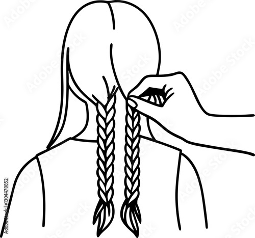Person braiding hair hand creates neat braids on long straight hair