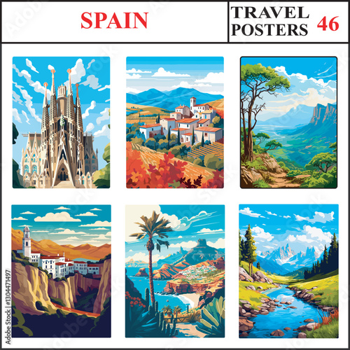 Spain Sagrada Familia Ribera Del Duero La Gomera Travel Poster Wall Art Print Collection Set Part 46