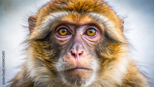 Close-up Gibraltar Monkey Portrait: Wild Macaque in Rock of Gibraltar