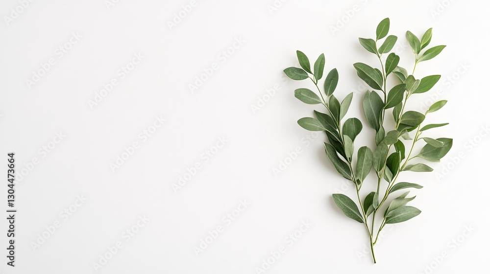 Fototapeta premium Delicate green leaves arranged elegantly on minimalistic white b