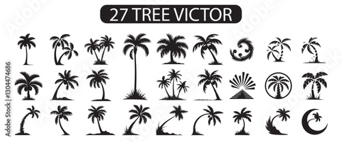 Highly Detailed Tree Silhouettes  Tree SilhouettesEven More Ultimate Tree collection, 27detailed, different tree vectors Set of palm trees silhouette