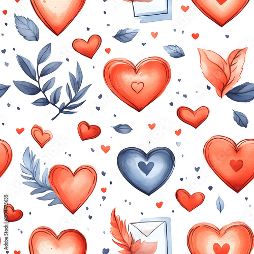 Watercolor Hearts Pattern