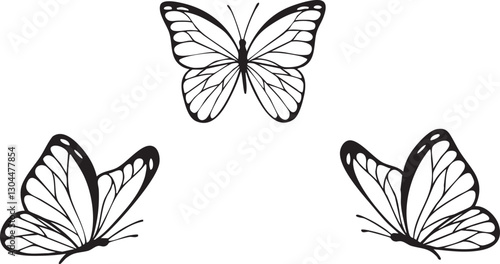 Set of Silhouette butterflies isolated vector line art	