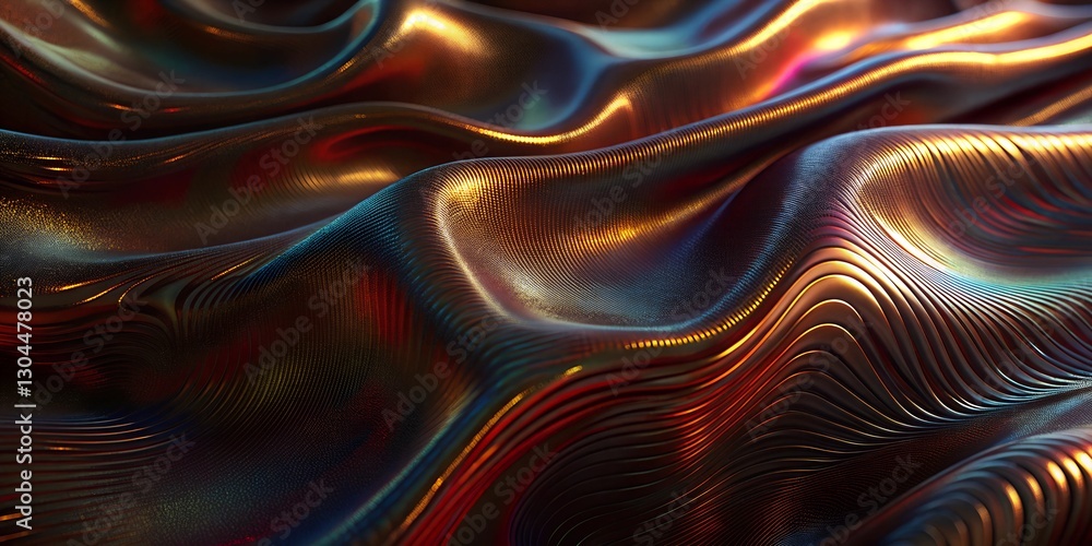 Obraz premium Vibrant abstract holographic foil background showcasing fluid patterns with a dynamic interplay of colors