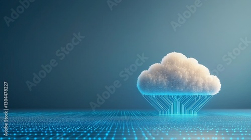 Naklejka A digital cloud sits atop a glowing grid, representing cloud computing and data flow in a modern tech landscape.