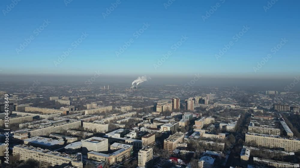 Almaty Cityscape with Smog Esentai Mall, Church, and Kok Tobe View winter Almaty Cityscape with Smog Esentai Mall, Church, and Kok Tobe View winter
