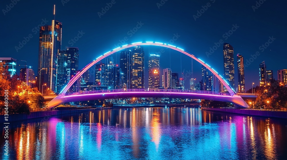 Fototapeta premium neon bridge over the river