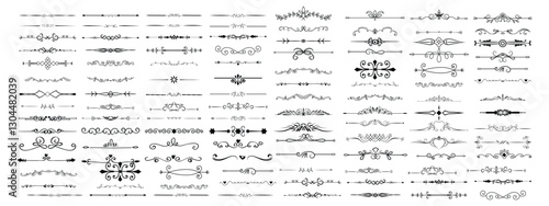 Set Black Simple Line Collection Doodle Border Elements Vector Design Style Sketch Isolated