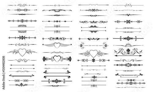 Hand drawn dividers and decorative separators. Divider clipart for wedding design and text decor