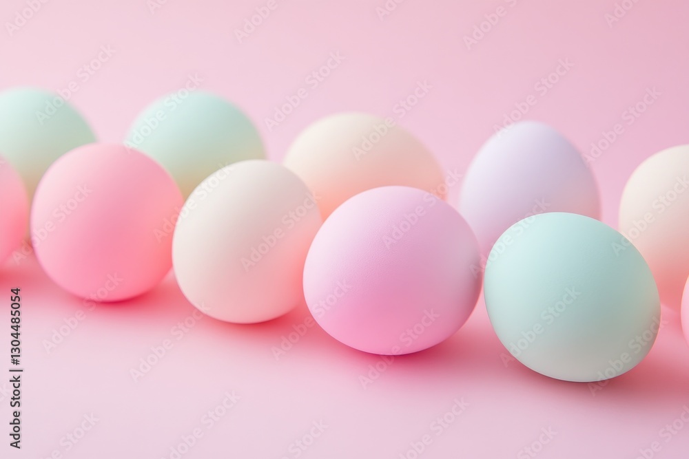 Colorful easter eggs on pastel blue background with bokeh effect Colorful easter eggs on pastel blue background with bokeh effect