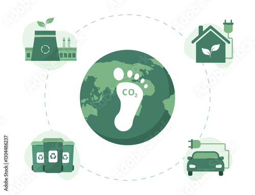 Circular economy. Eco industrial development concept. Low carbon and environmental responsibility. Net zero. Vector illustration in flat cartoon style.