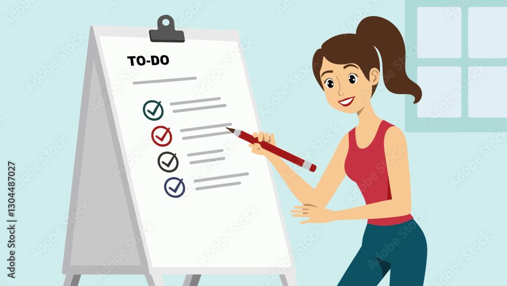 Woman Completing Business Tasks with Pencil on To-Do Checklist for Successful Work Management Woman Completing Business Tasks with Pencil on To-Do Checklist for Successful Work Management
