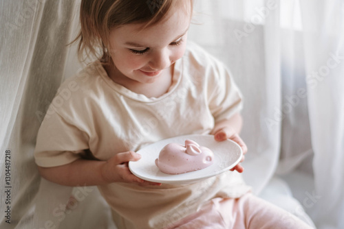 Wallpaper Mural little girl and healthy easter sweets - jelly bunny Torontodigital.ca