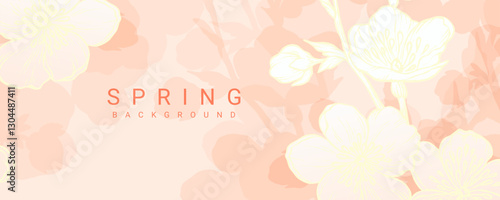 Spring background with blossom branches and pink flowers. Abstract vector illustration for poster, invitation, card, flyer, cover, banner, social media, advertising