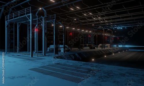 Military base science fiction roof dome concept in dark scene 3d rendering wallpaper background