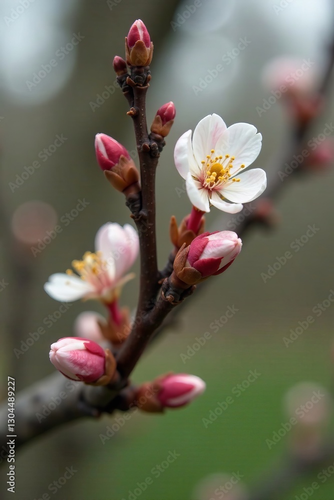 Macro shot of delicate birch tree buds in bloom, closeup, bud burst Macro shot of delicate birch tree buds in bloom, closeup, bud burst