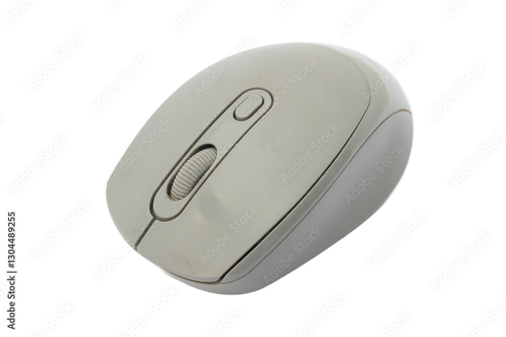Grey Wireless Computer Mouse Featuring Scroll Wheel Isolated on White Backdrop For Modern Computing Grey Wireless Computer Mouse Featuring Scroll Wheel Isolated on White Backdrop For Modern Computing