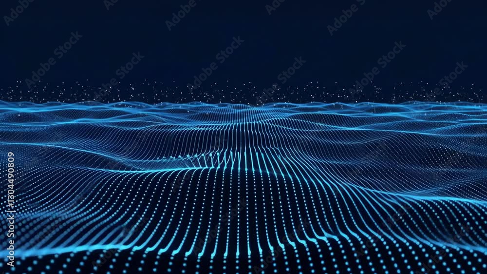 Intricate blue wave grid with dotted texture and flowing lines on a dark digital background