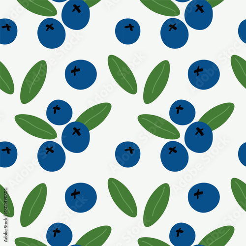 Seamless pattern with blueberry berry with leaves. Repeating background with lingonberry bush for wrapping, textile, label, sign, print, paper, card. Food, medical plant, harvest. Vector illustration