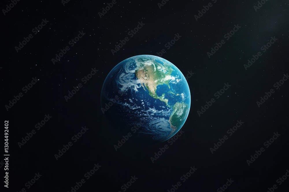 Obraz premium Blue planet surrounded by stars, showcasing vibrant land and oce