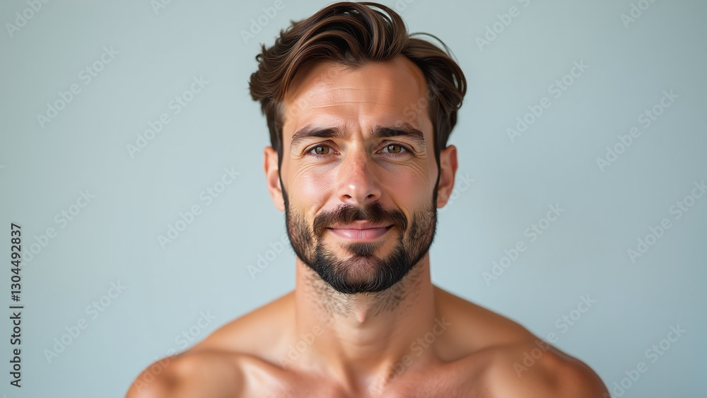 Fototapeta premium bearded man stands perfectly studio flawless skin