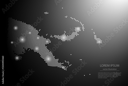 Abstract image Papua New Guinea map from point Gray and glowing stars on a dark background. Vector illustration eps 10.	
