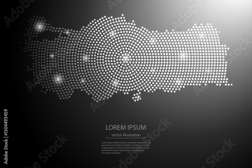 Abstract image Turkey map from point Gray and glowing stars on a dark background. Vector illustration eps 10.	

