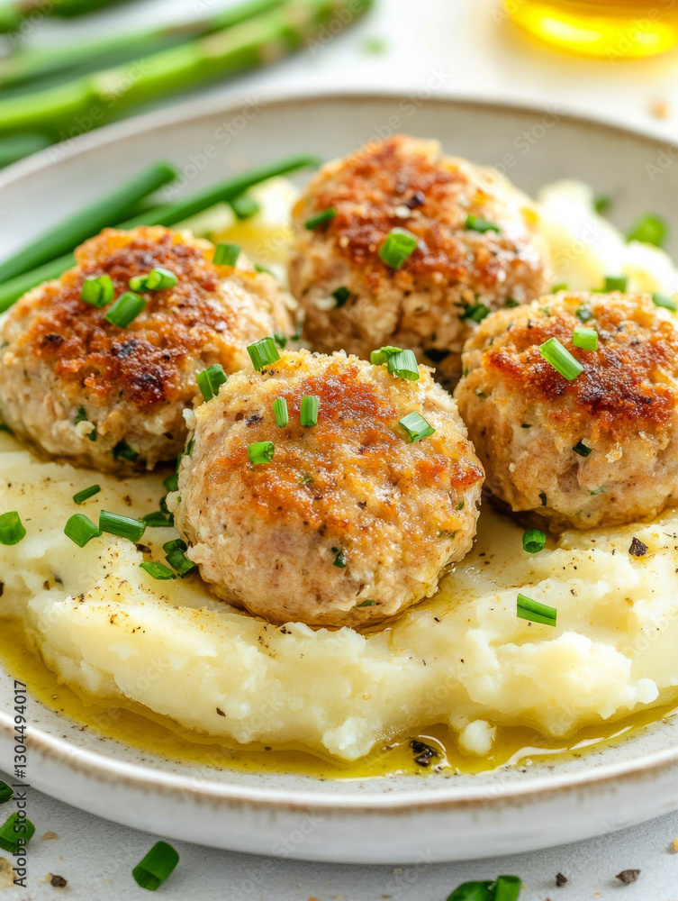 chicken breast with mashed potatoes , on a white plate. chicken breast with mashed potatoes , on a white plate.