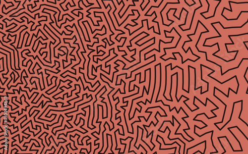 Wallpaper Mural Abstract background with black zig zag stroke. Orange or brown wallpaper with bold geometric lines. Crazy doodle labyrinth pattern. Vector illustration. Modern maze geometric ornament backdrop Torontodigital.ca