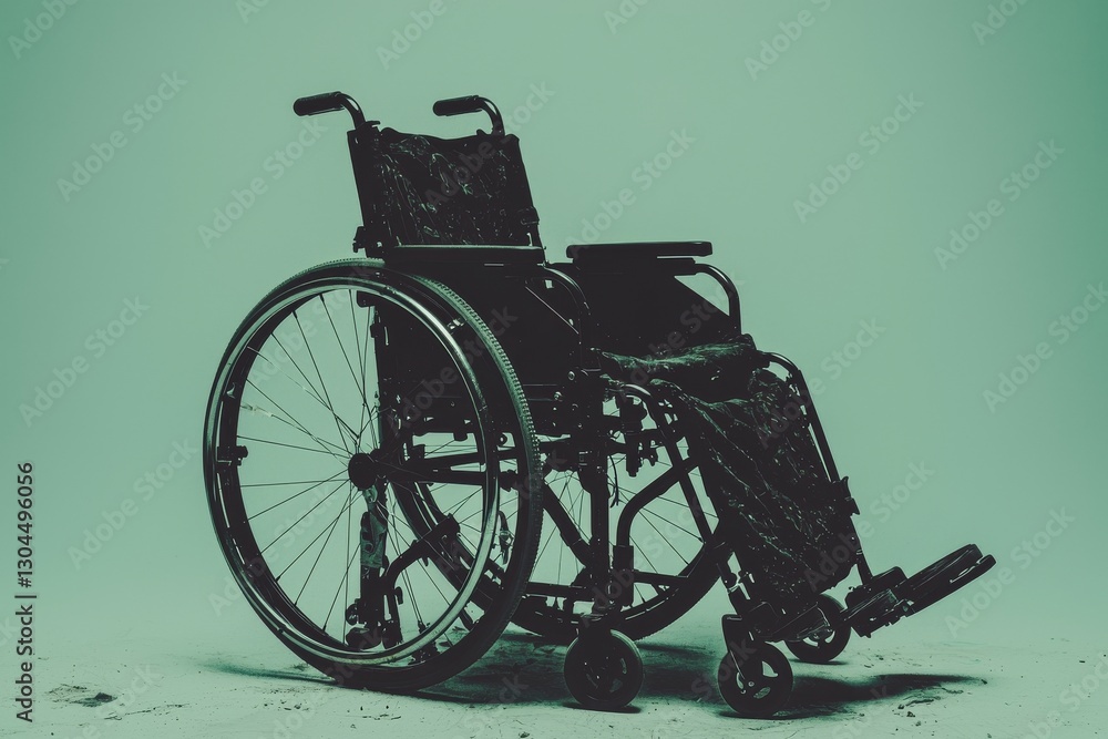 Fototapeta premium A picture of a wheelchair featuring detachable wheels and adjustable footrests set against a pristine white backdrop