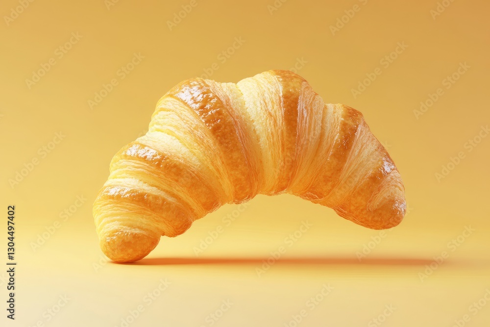 A single freshly baked croissant isolated on a yellow background A single freshly baked croissant isolated on a yellow background