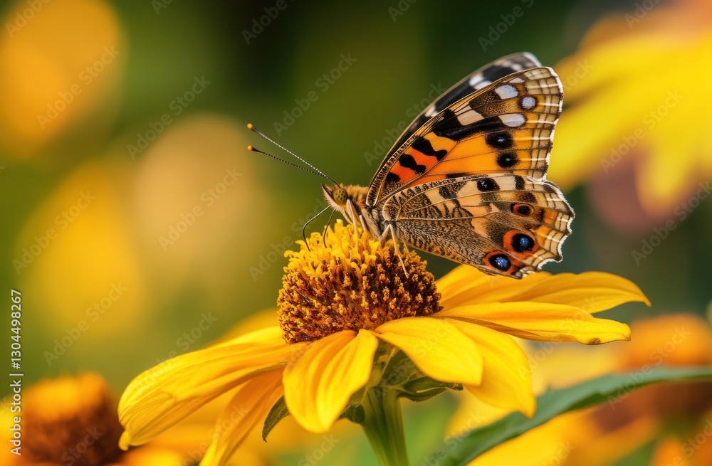 Painted lady butterfly on yellow flower. Painted lady butterfly on yellow flower.