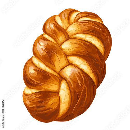 Challah, traditional braided bread loaf icon and color drawing. Cartoon vector clip art illustration isolated on a white background