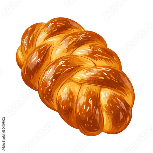 Challah, traditional braided bread loaf icon and color drawing. Cartoon vector clip art illustration isolated on a white background