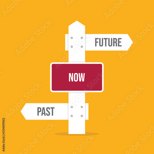 Past now future signpost. Successful choice vector concept. Different way or alternative illustration. Opposite direction traffic sign.