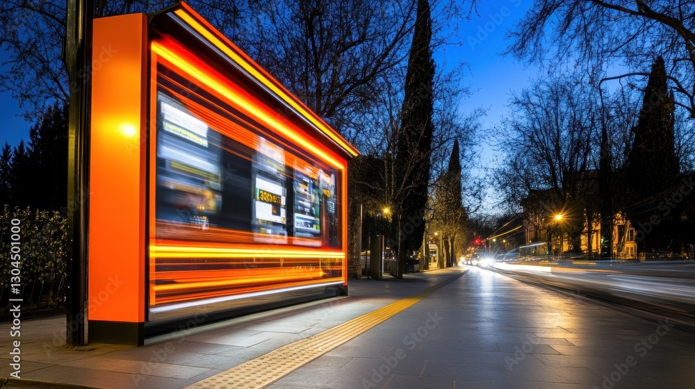 Obraz premium Night Cityscape: Vibrant Digital Billboard and Blurred Traffic