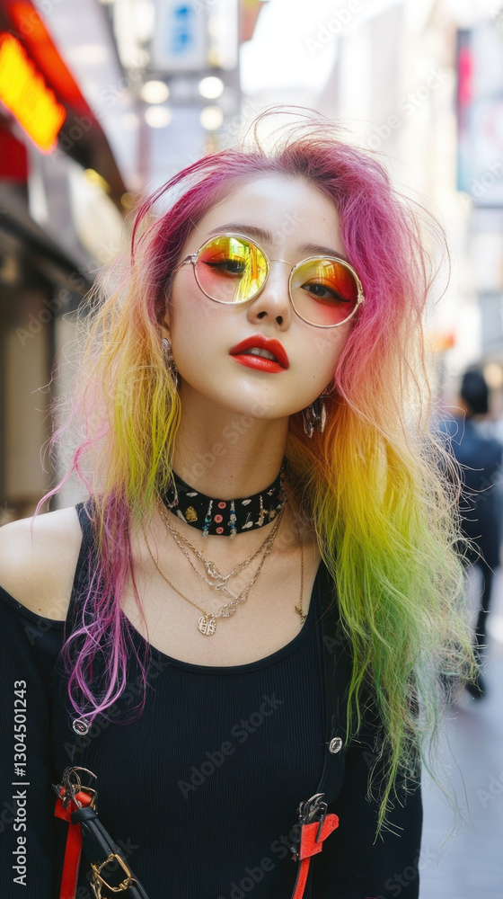 Obraz premium Portrait of a stylish young Japanese woman walking in Osaka street