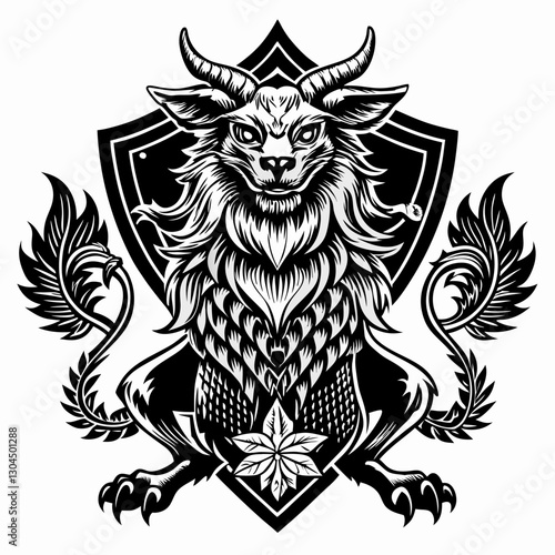 Mythical Chimera Emblem with Detailed Intricate Line Art Design