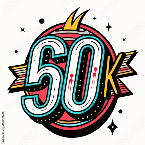 Colorful 50K Celebration Badge with Stars and Crown Design