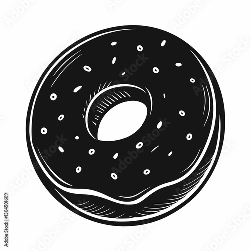 Black and White Illustrated Donut with Sprinkles    Art of Tasty Treat